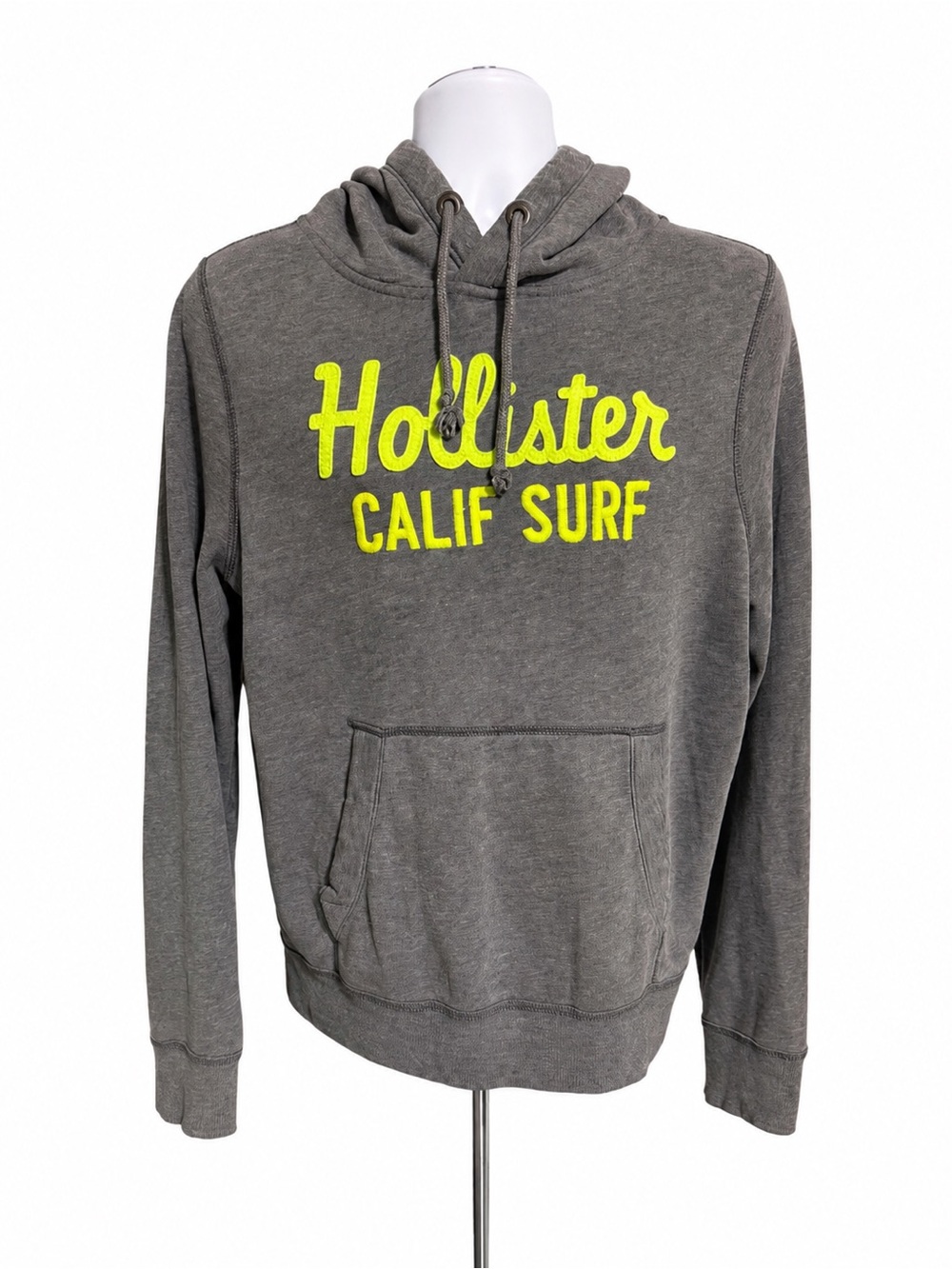 Y2K Hollister Spellout Hoodie XL Gray Neon Yellow Logo Surf Mallcore Cali casual